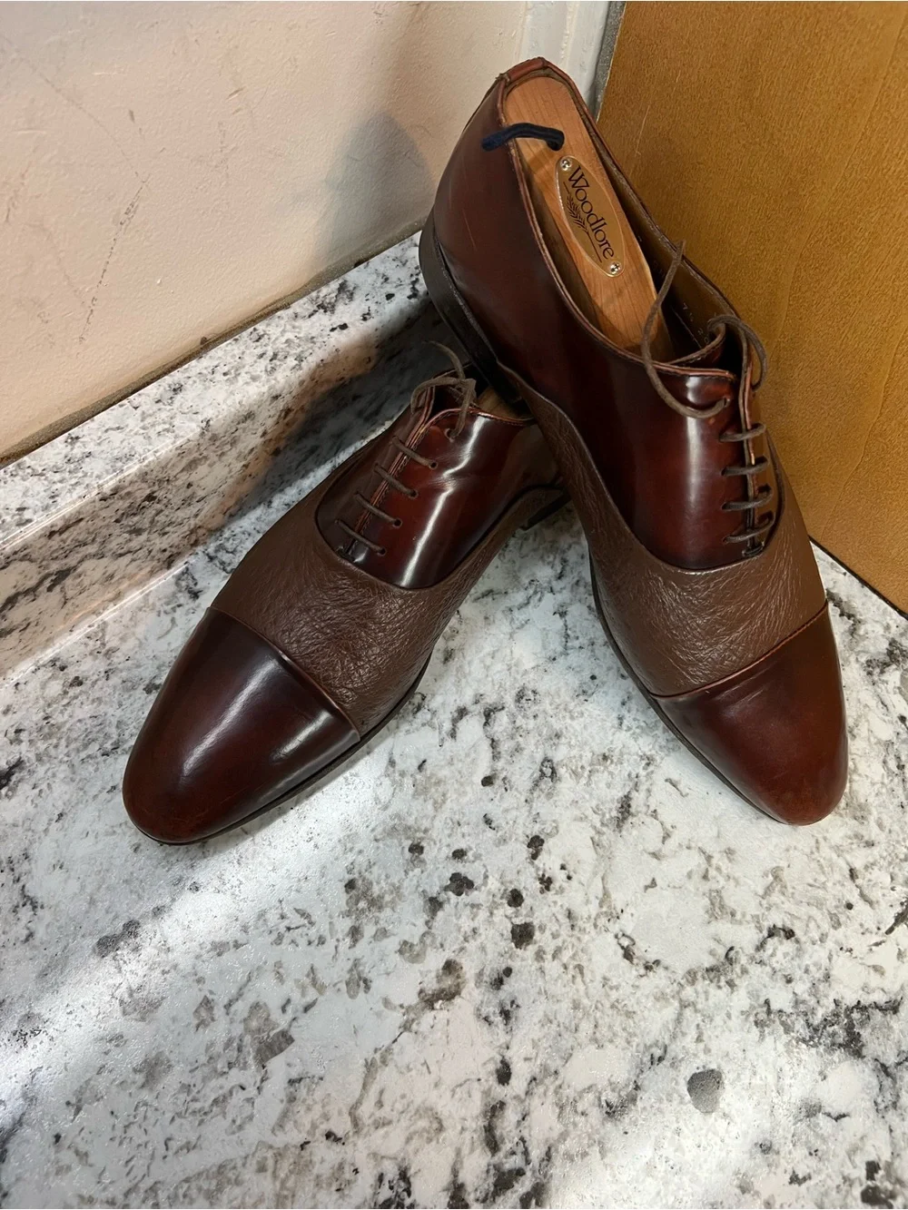 Moreschi for Russell & Bromley Men's Cap Toe Oxfords Brown Textured leatherUS8.5